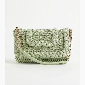 H&M Straw Shoulder Bag Sage Green